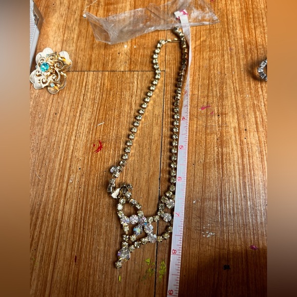 VINTAGE 1950s Exquisite High End Estate amber Rhinestone AB Necklace 16” 28 - Picture 4 of 5